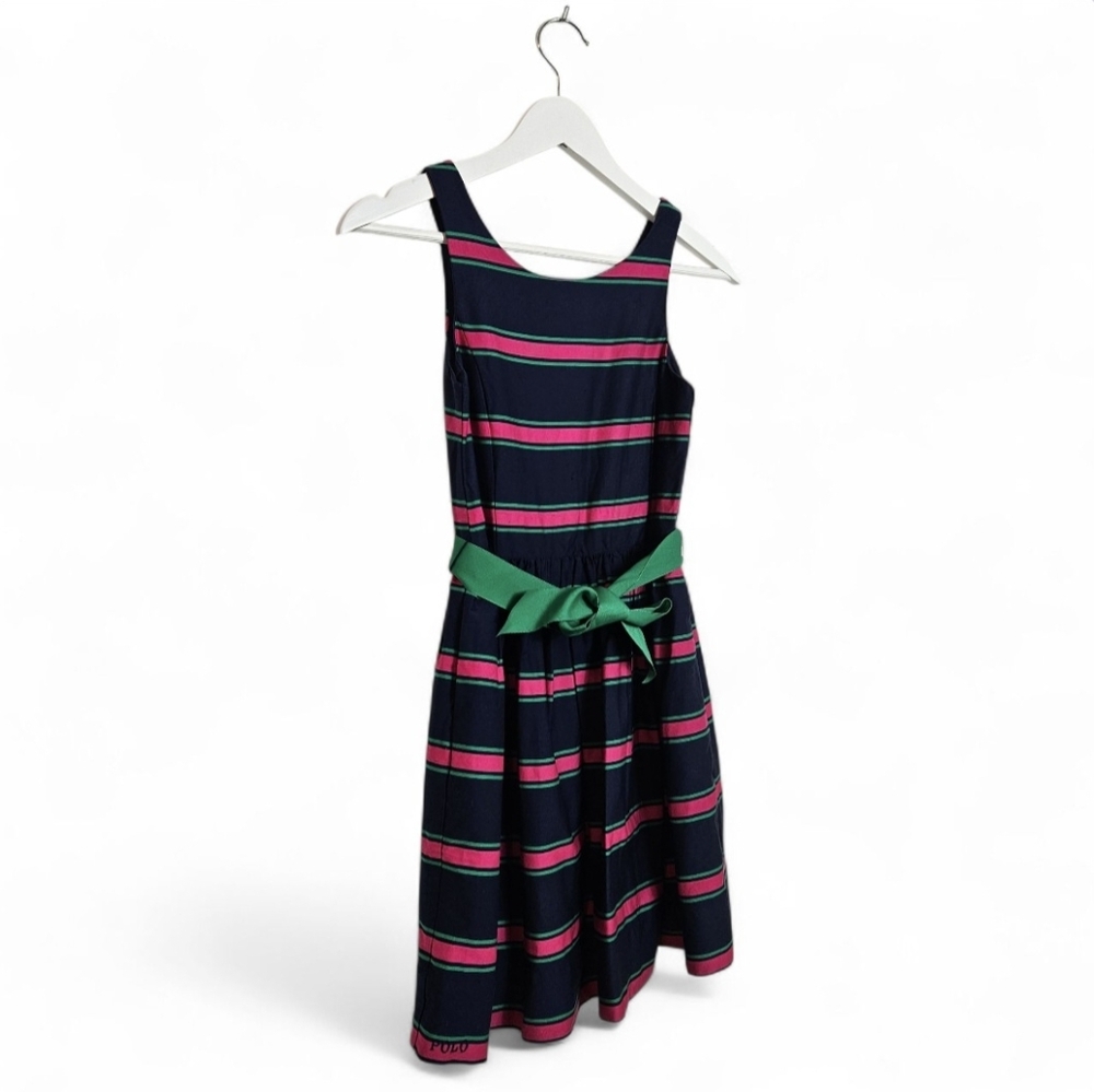 NWT Polo Ralph Lauren Girls Dress 10 Cricket Fit Flare Striped Bow Cotton Preppy